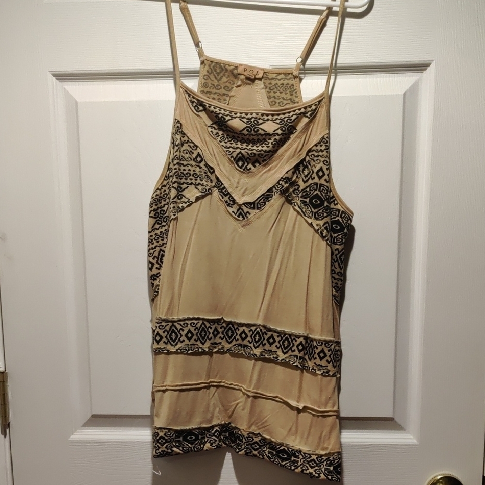 Tan and Black Patterned Sleeveless Top